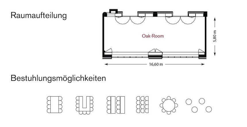 Grundriss des Oak-Rooms Konferenzraums des Grand Elysée Hotels Hamburg